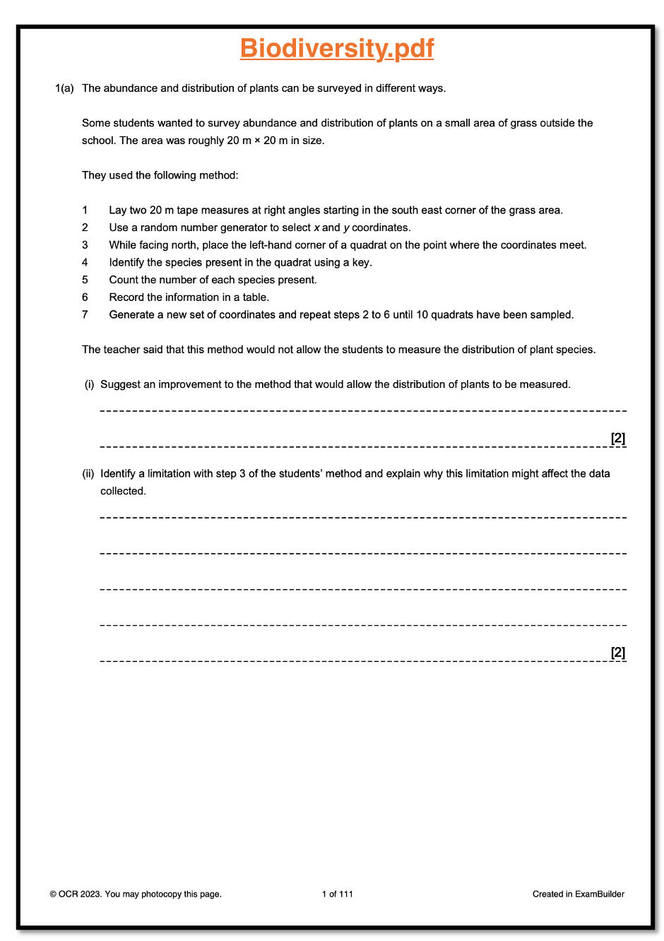 EXAM PRO QUESTION BANK - OCR A-LEVEL BIOLOGY