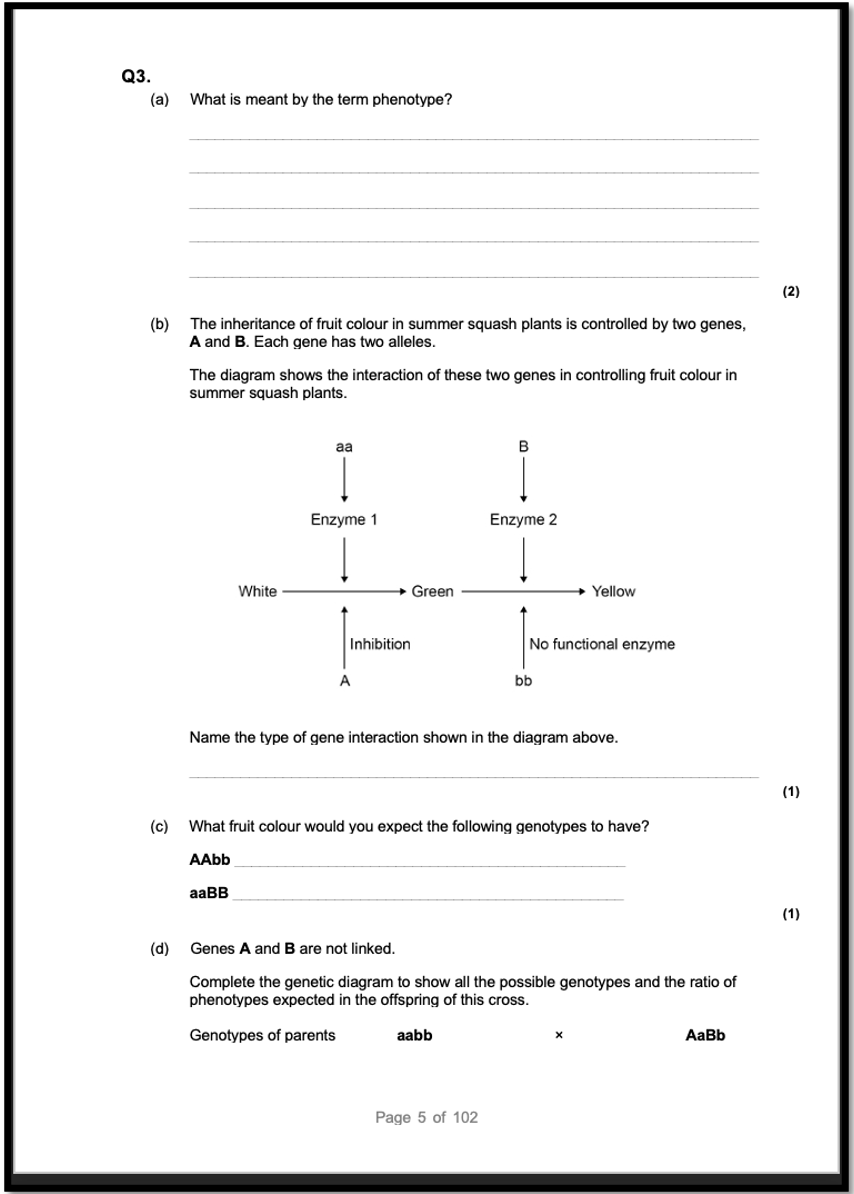 EXAM-PRO QUESTIONS - AQA A-LEVEL BIOLOGY