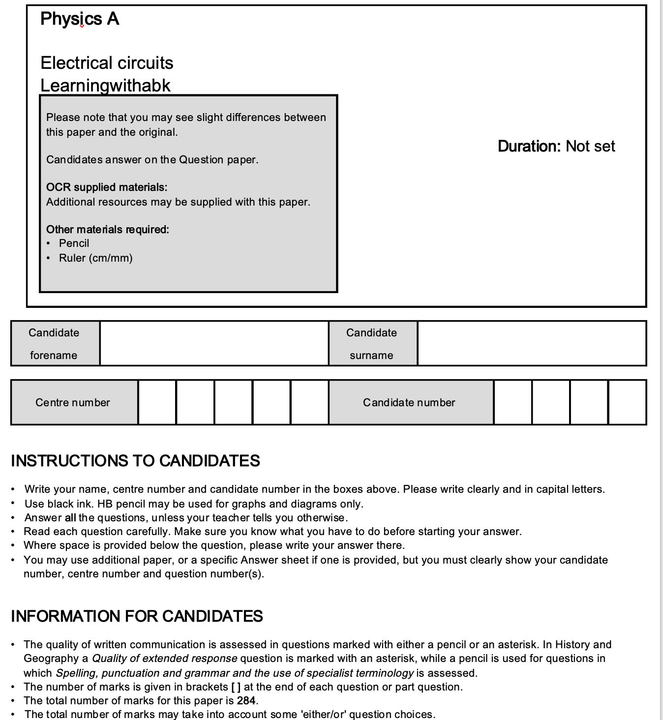 EXAMPRO QUESTIONS - OCR A-LEVEL PHYSICS